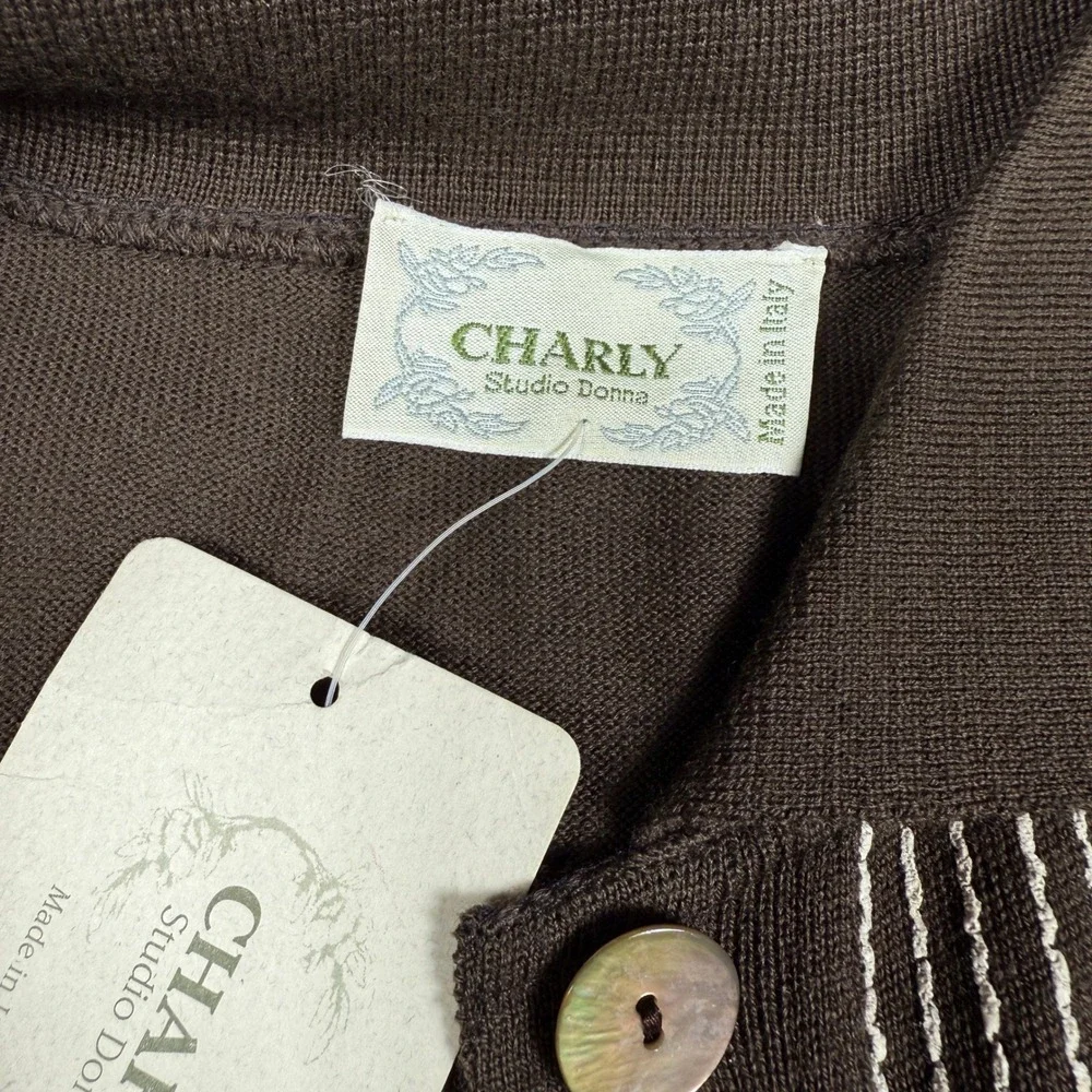 VTG deadstock Charly Studio Donna Knit Vest Brown Pinstripe Italy *Flaw‎